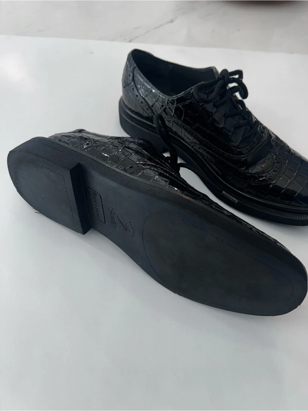 Franco Sarto Black Croc-Embossed Derby Lace-Up Shoes